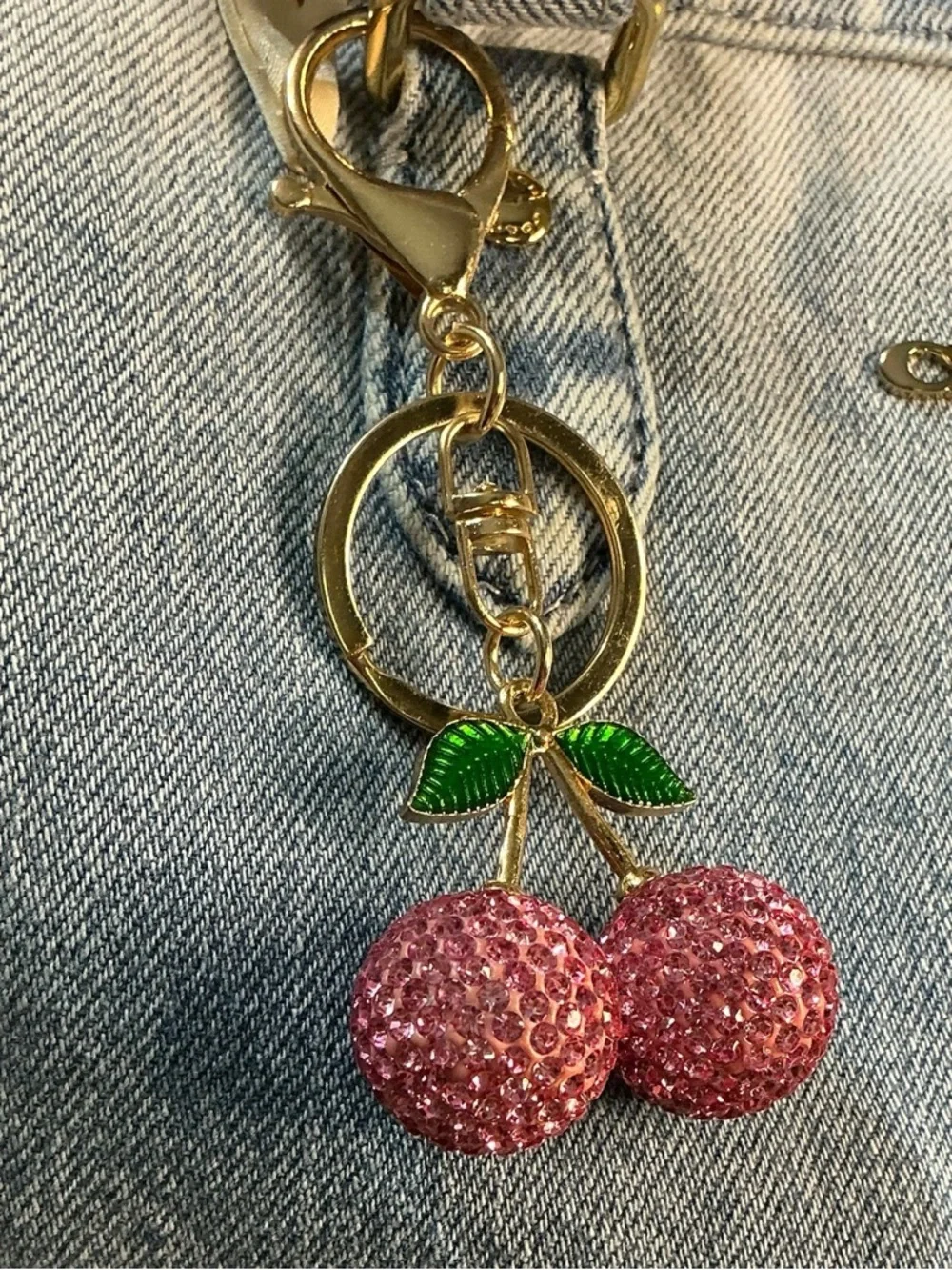 Pink Rhinestone Cherries Purse Bag Charm Keychain Cherry Bag Candy
